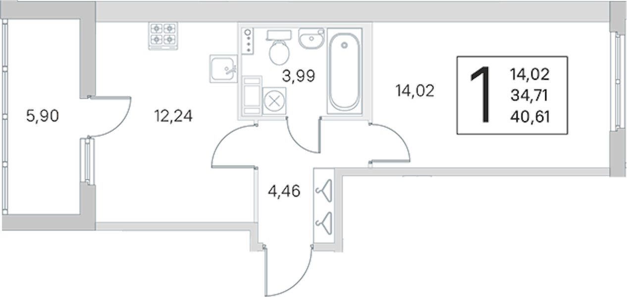 1-комнатная квартира 34.71 м², 2/4 эт., ЖК «Любоград в Стрельне»